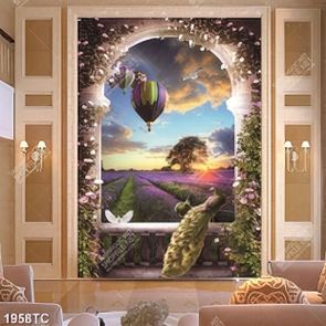 Tranh cửa sổ cánh đồng hoa oải hương