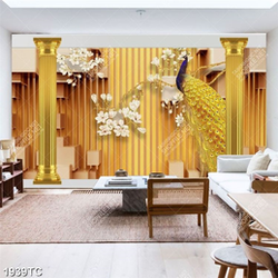 Tranh 3D chim công vàng và hoa mộc lan