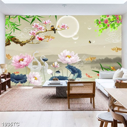 Tranh hoa sen và chim thiên nga