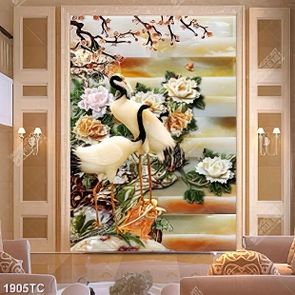 Tranh đôi chim Hạc và hoa mẫu đơn