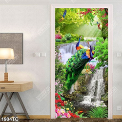 Tranh phong cảnh thác nước và chim công