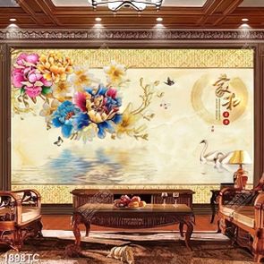 Tranh hoa mẫu đơn và thiên nga