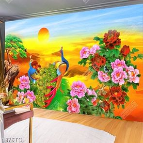 Tranh chim công vào lúc hoàng hôn