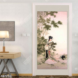 Tranh thiếu nữ xưa bên cây trúc