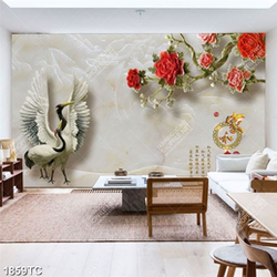 Tranh chim Hạc và hoa mẫu đơn