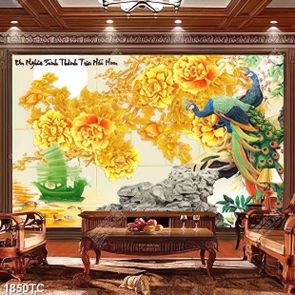 Tranh tài lộc chim công và mẫu đơn