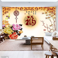 Tranh hoa mẫu đơn và tre