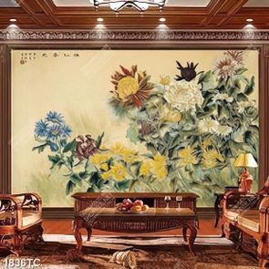 Tranh hoa cúc thư pháp