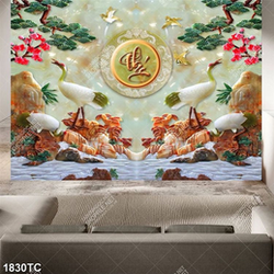 Tranh giả ngọc chim Hạc và thư pháp chữ Phúc