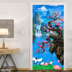 Tranh cay hoa đào và chim Hạc