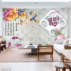 Tranh 3D hoa mộc lan và hoa mẫu đơn