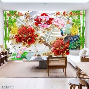 Tranh chim công, mẫu đơn và tre