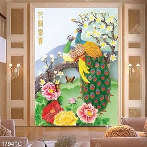 Tranh đôi công trên cành mai