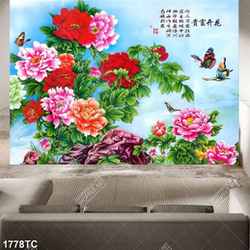 Tranh hoa mẫu đơn thư pháp đẹp