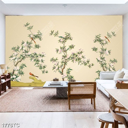 Tranh in dán tường hoa và chim