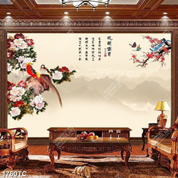 Tranh chim uyên ương và hoa mẫu đơn