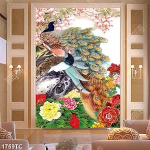 Tranh chim công và hoa tử đằng