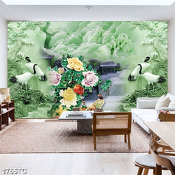 Tranh gải ngọc chim Hạc và hoa mẫu đơn