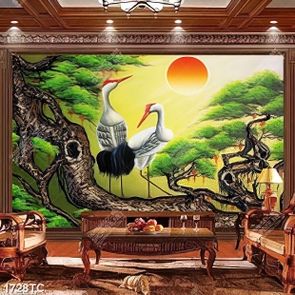 Tranh sơn dầu chim Hạc và cây tùng