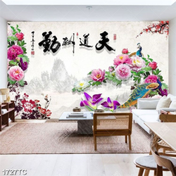 Tranh thư pháp hoa mẫu đơn