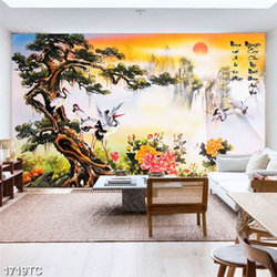 Tranh sơn dầu cây Tùng và Hạc