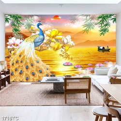 Tranh tà lộc chim công lúc hoàng hôn