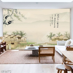 Tranh phong cảnh nhà cổ trên sông