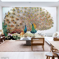 Tranh đôi chim công in dán tường