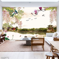 Tranh phong cảnh hữu tình và hoa tử đằng