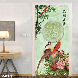 Tranh đôi chim uyên ương và hoa mẫu đơn nền gỉa ngọc