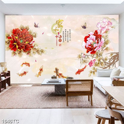 Tranh hoa mẫu đơn và cá chép chất lượng cao