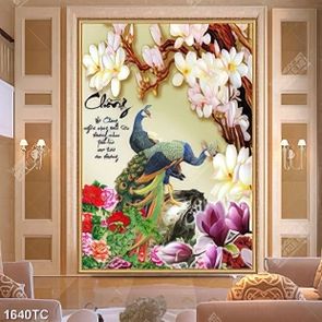 Tranh thư pháp Vợ Chồng và đôi chim công