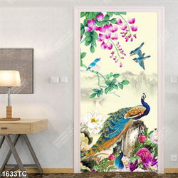 Tranh chim công và hoa mẫu đơn in dán tường đẹp