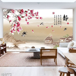 Tranh hoa mộc lan và cảnh quê hương