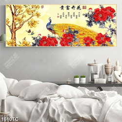 Tranh tài lộc chim công và mẫu đơn in kính