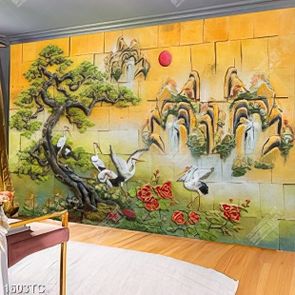 Tranh phù điêu cây tùng và chim Hạc