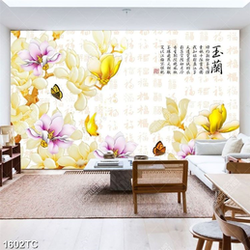 Tranh thư pháp chữ Trung Hoa và hoa mộc lan