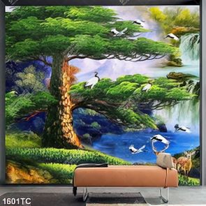 Tranh sơn dầu cây Tùng bên sông