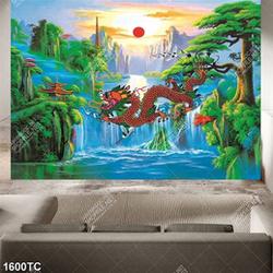 Tranh sơn dầu phong thủy thác nước và rồng