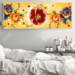 Tranh tài lộc hoa mẫu đơn và chữ thư pháp