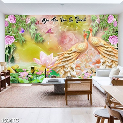 Tranh đôi công nền hoa hồng giả ngọc in gạch đẹp