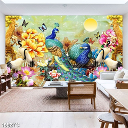 Tranh đôi Hạc và đôi công nền giả ngọc