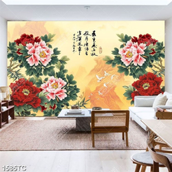 Tranh thư pháp và hoa mẫu đơn