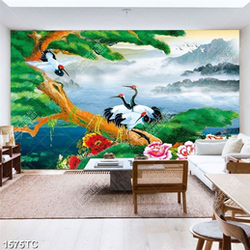 Tranh sơn dầu chim Hạc và hoa mẫu đơn