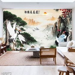 Tranh chim Hạc và cây tùng trên núi