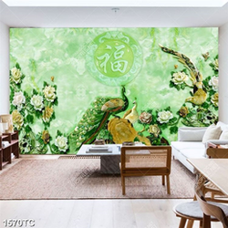 Tranh chim công và hoa mẫu đơn giả ngọc đẹp