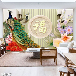 Tranh chim công và hoa giả ngọc in kính đẹp