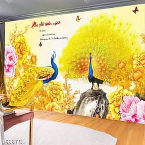 Tranh chim công và thư pháp Phu Thê Viên Mãn