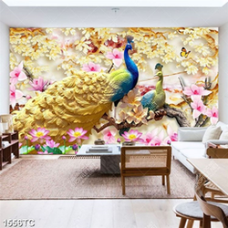 Tranh chim công nền hoa mộc lan