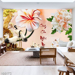 Tranh chim Hạc và hoa mẫu đơn